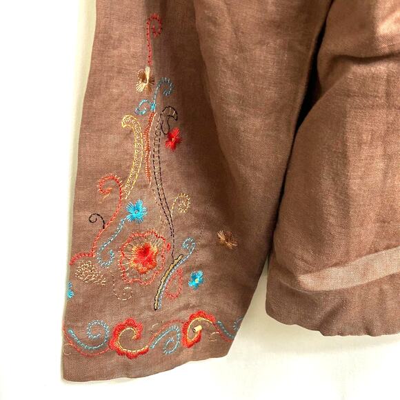 Silk Land Linen Beaded Embroidered Blazer Jacket Size 12 - Picture 7 of 11